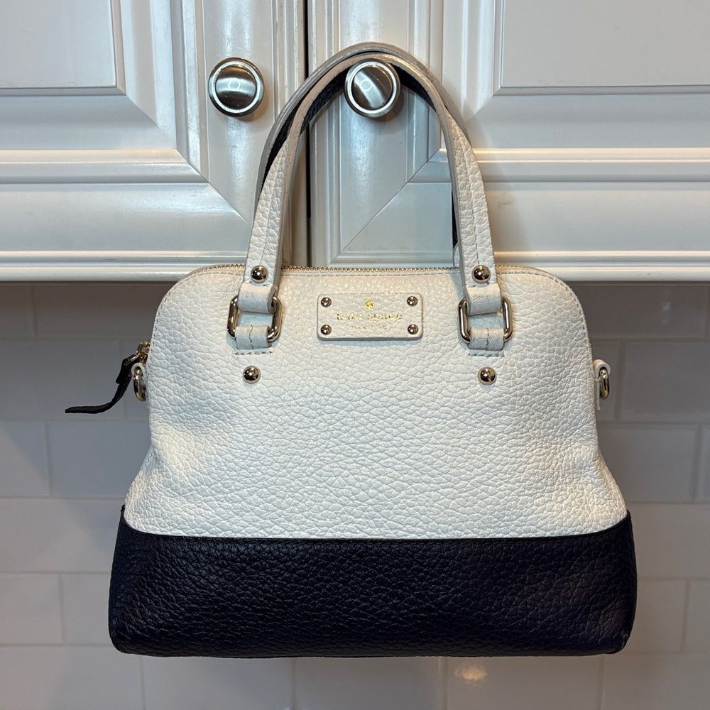 Kate Spade Bag Purse Handbag Leather Color Block Pebbled Domed Satchel Bag Tote